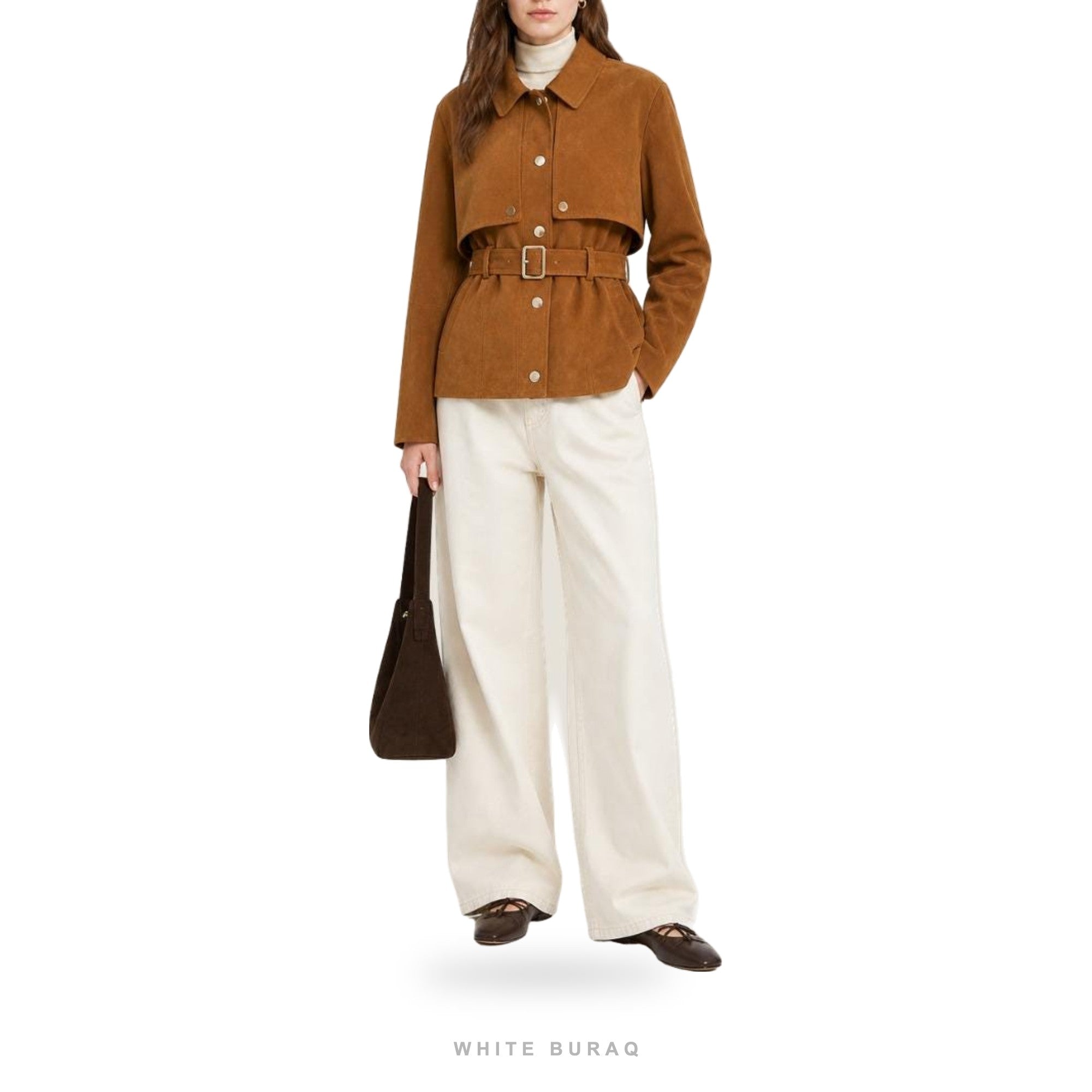 Women's Tan Suede Belted Waist Jacket – view 3
