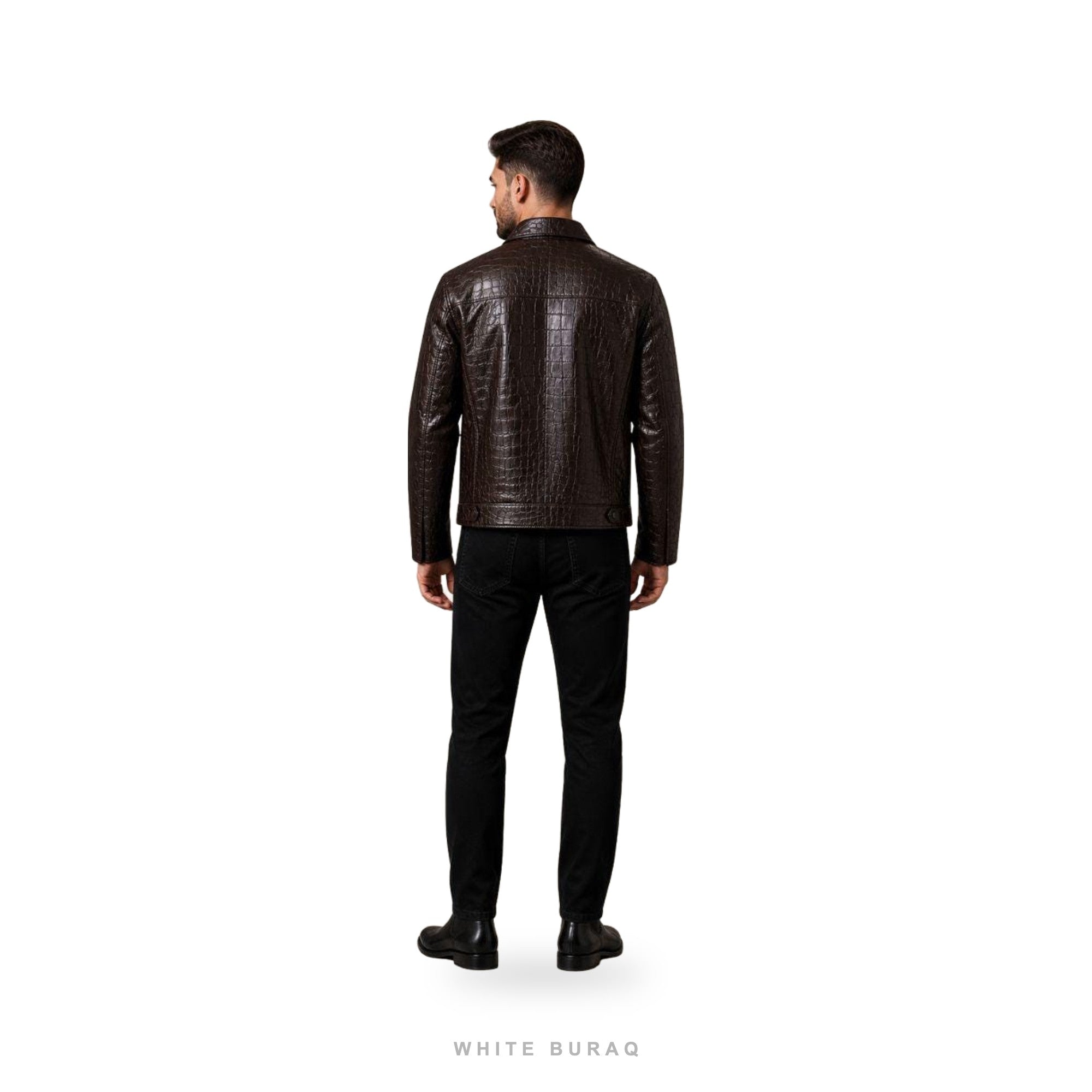 Men's Dark Brown Croc-Embossed Leather Zip Jacket – view 2
