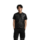 Men's Black Leather Tactical Utility Vest