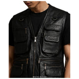 Men's Black Leather Tactical Utility Vest – view 3