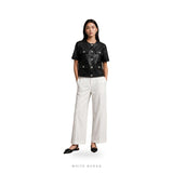 Women's Black Leather Short-Sleeve Blouse Jacket – view 4