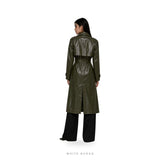 Women's Olive Green Leather Belted Maxi Trench Coat – view 3