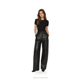 Women's Black Leather Wide-Leg Palazzo Pants – view 4