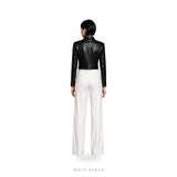 Women's Black Leather Cropped Slim Zip Jacket – view 2