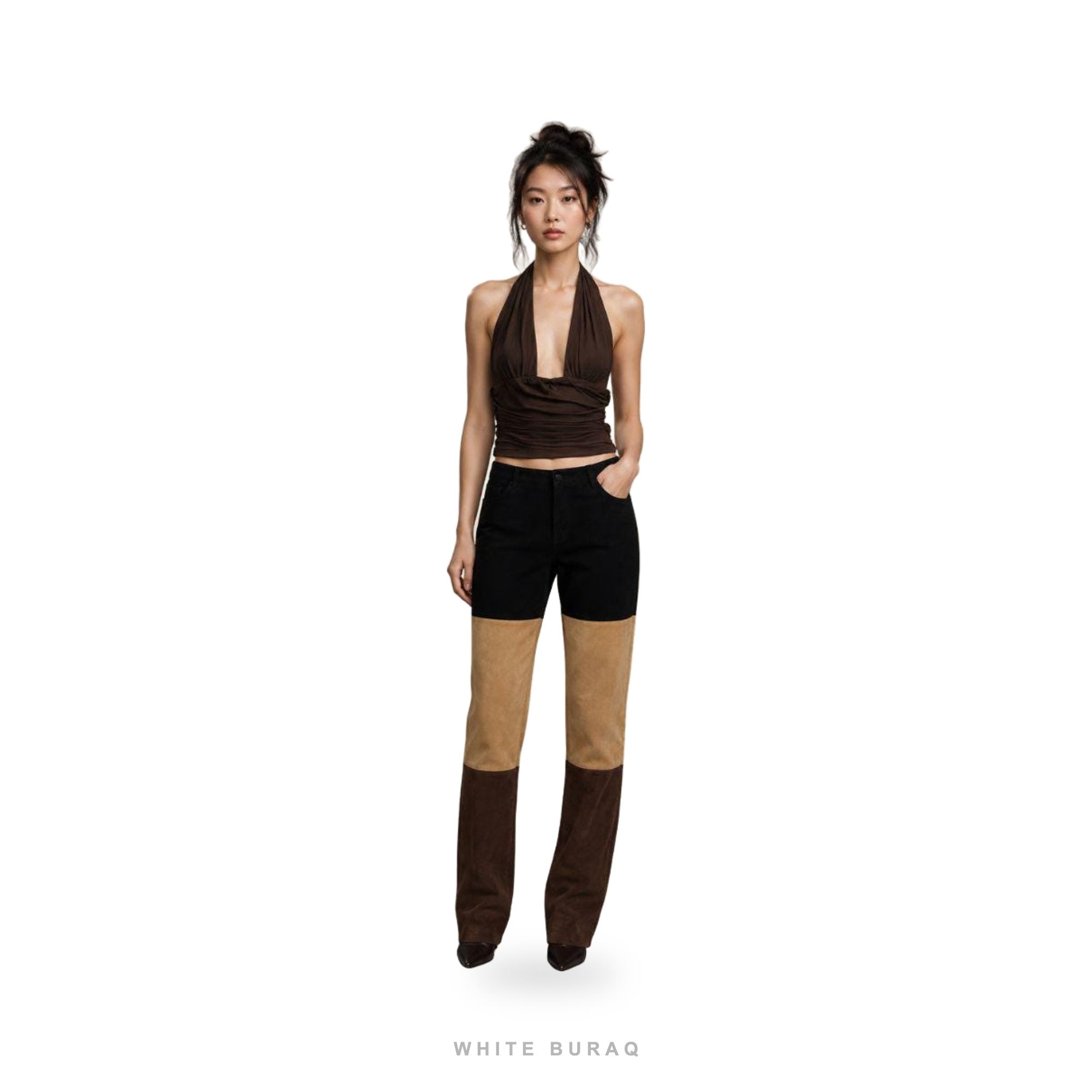 Women's Color Block Suede Wide-Leg Pants – view 2