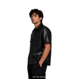 Men's Black Leather Short-Sleeve Shirt Jacket – view 4