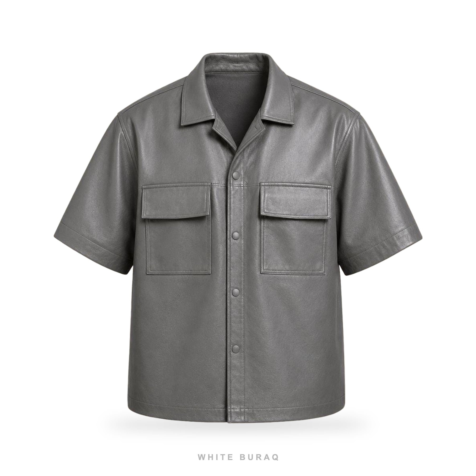 Men's Gray Leather Short-Sleeve Overshirt