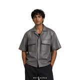 Men's Gray Leather Short-Sleeve Overshirt – view 2
