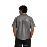 Men's Gray Leather Short-Sleeve Overshirt – view 3