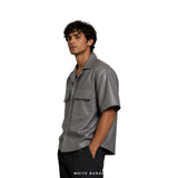 Men's Gray Leather Short-Sleeve Overshirt – view 4
