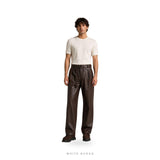 Men's Espresso Brown Leather Straight-Leg Trousers – view 4