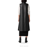 Women's Long Black Sheepskin Open-Front Vest – view 2