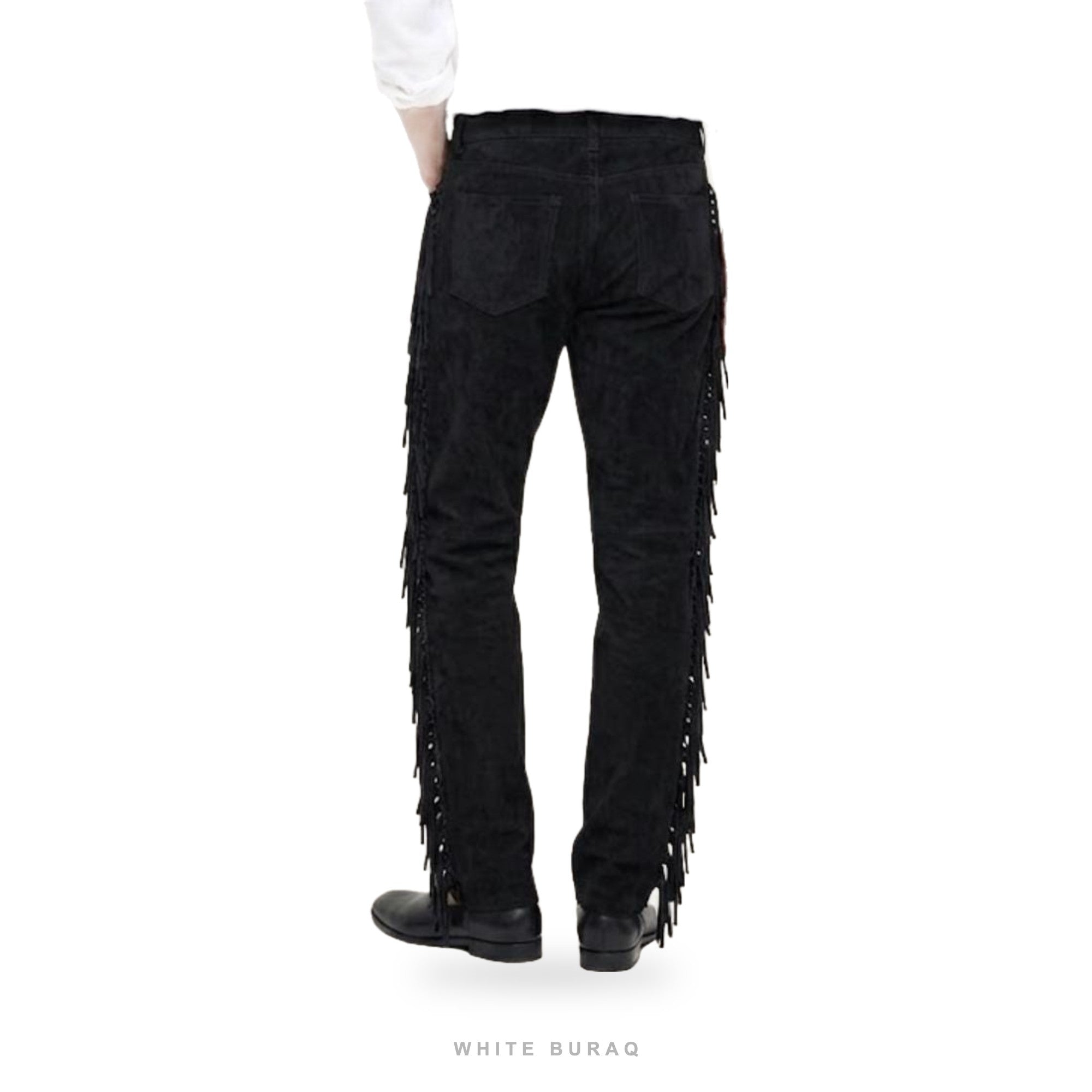Men's Black Suede Western Fringe Pants – view 3