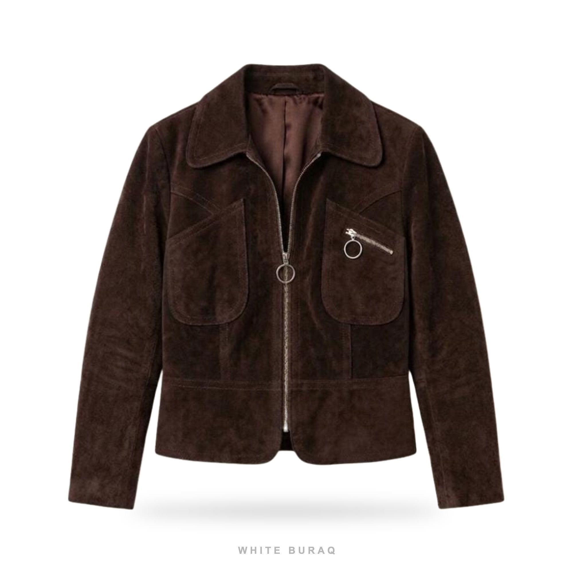 Women's Dark Brown Suede Cropped Utility Jacket – view 2
