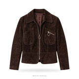 Women's Dark Brown Suede Cropped Utility Jacket – view 2