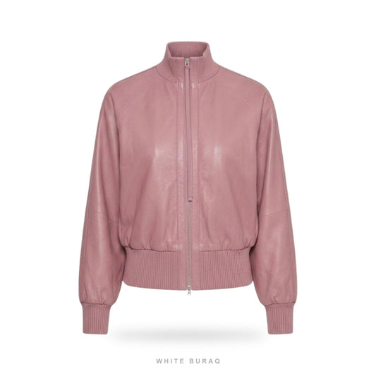 Women's Pink Leather Blouson Bomber