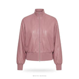 Women's Pink Leather Blouson Bomber