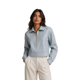 Women's Sky Blue Leather Quarter-Zip Pullover
