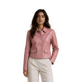Women's Pink Leather Cropped Button-Down Jacket – view 2