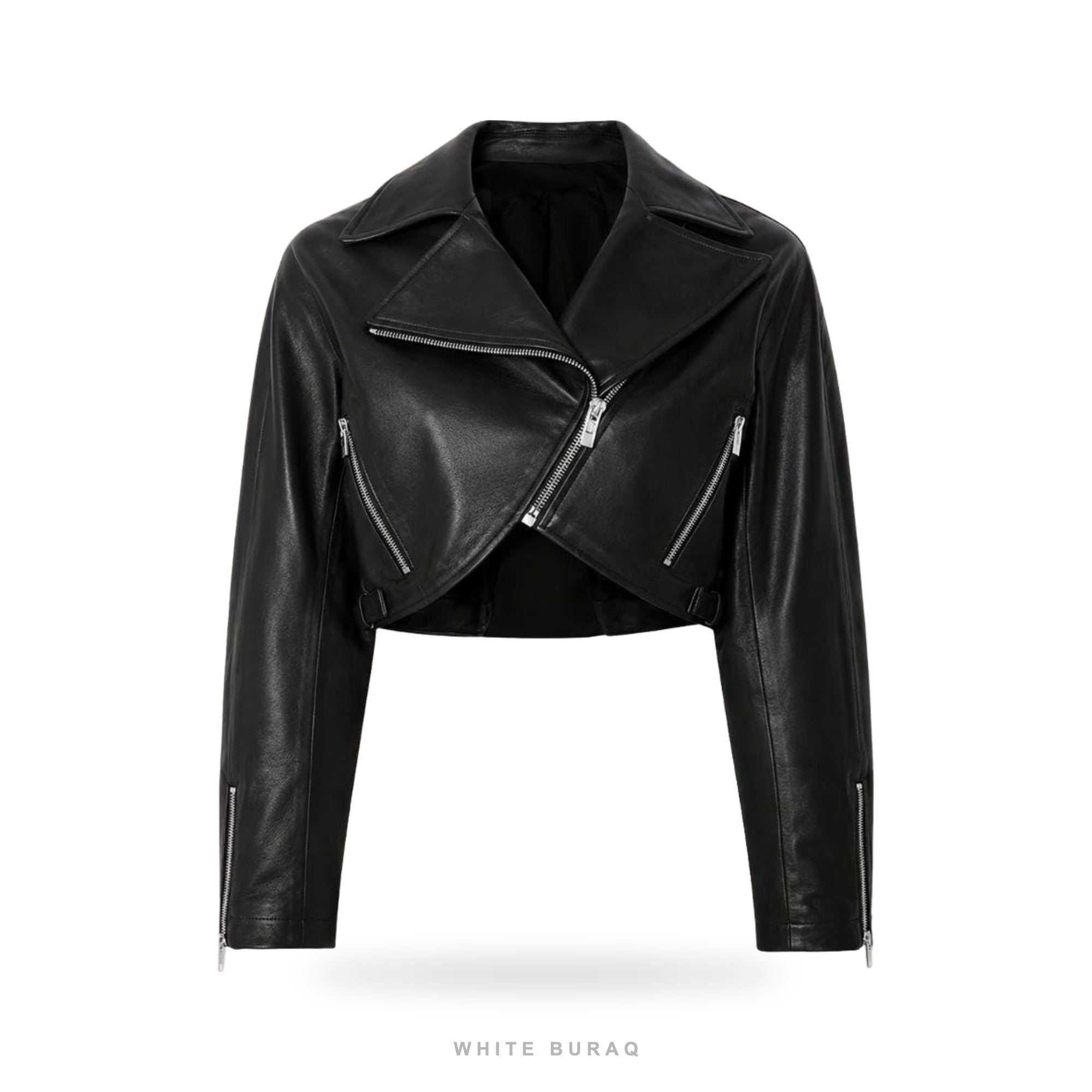 Women's Black Ultra-Cropped Asymmetric Biker Jacket