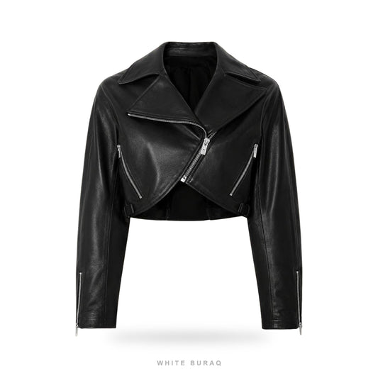 Women's Black Ultra-Cropped Asymmetric Biker Jacket