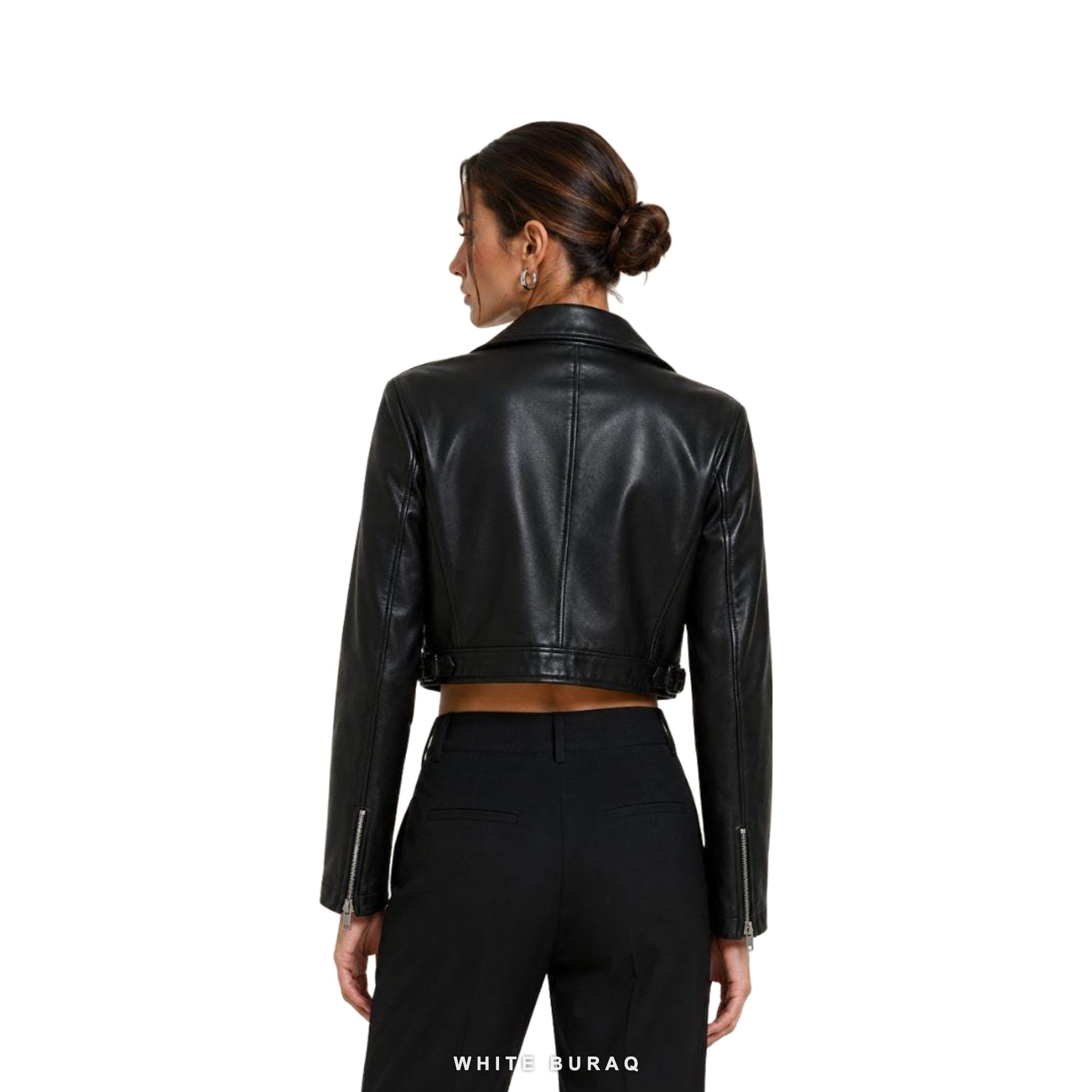 Women's Black Ultra-Cropped Asymmetric Biker Jacket – view 3
