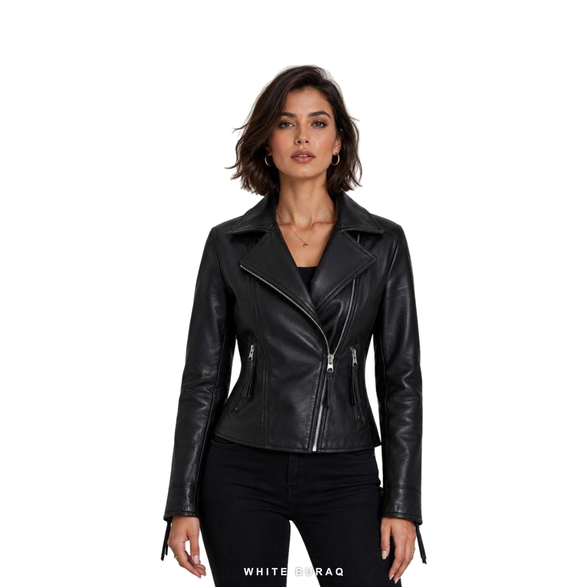 Women's Black Tailored Leather Biker Jacket – view 2