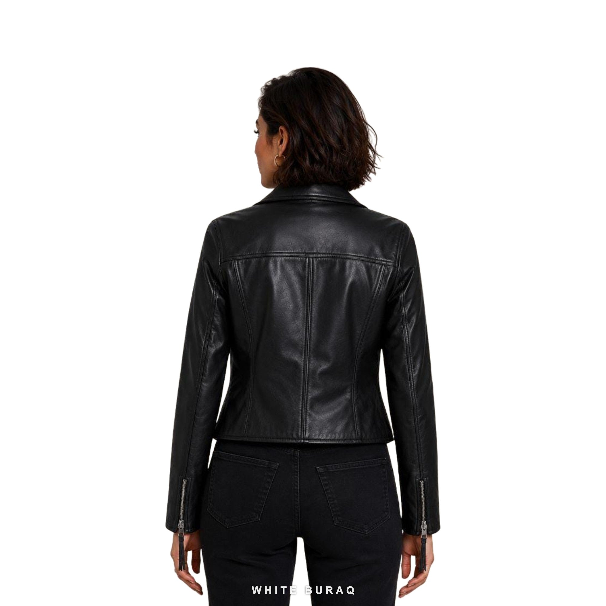Women's Black Tailored Leather Biker Jacket – view 3