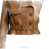 Women's Camel Double-Breasted Belted Biker Jacket – view 5