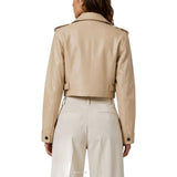 Women's Beige Cropped Leather Biker Jacket – view 3