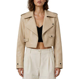 Women's Beige Cropped Leather Biker Jacket – view 4