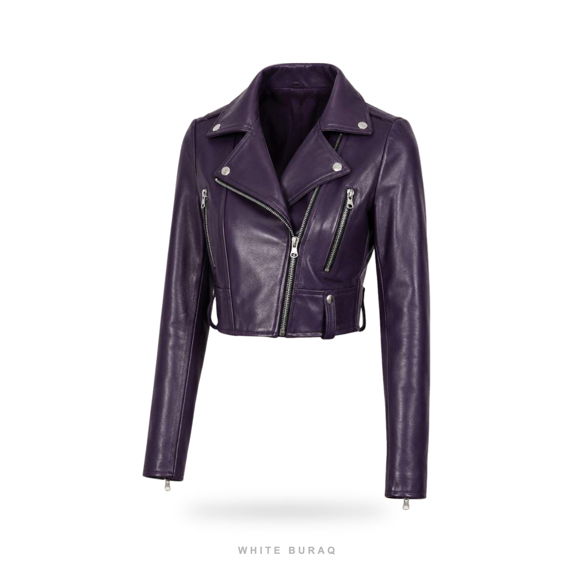 Women's Purple Sheepskin Cropped Biker Jacket