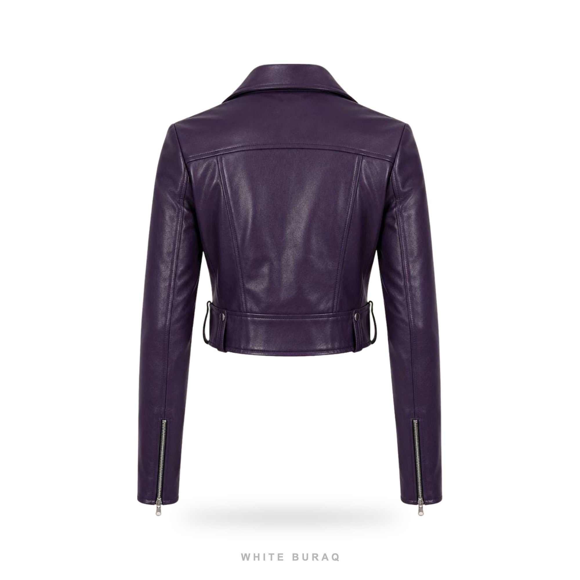 Women's Purple Sheepskin Cropped Biker Jacket – view 6