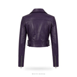 Women's Purple Sheepskin Cropped Biker Jacket – view 6