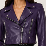 Women's Purple Sheepskin Cropped Biker Jacket – view 7