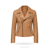 Women's Tan Leather Biker Jacket