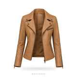 Women's Tan Leather Biker Jacket – view 3