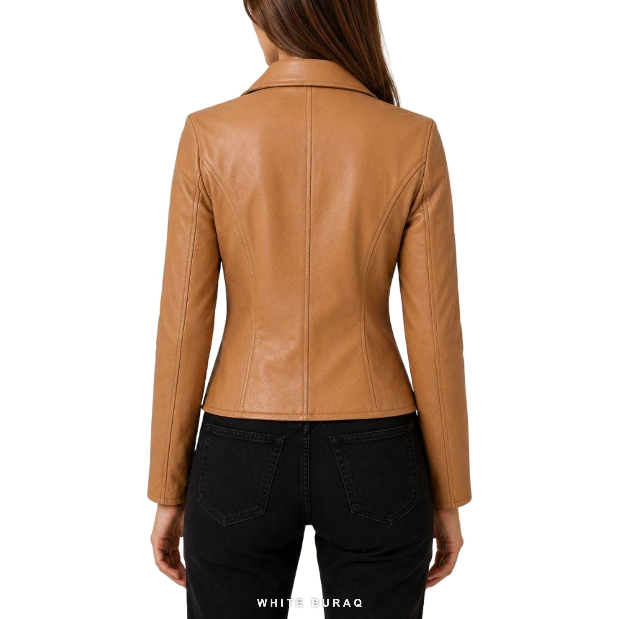 Women's Tan Leather Biker Jacket – view 6