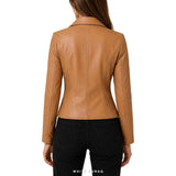 Women's Tan Leather Biker Jacket – view 6