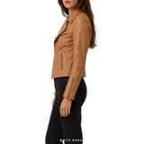 Women's Tan Leather Biker Jacket – view 7