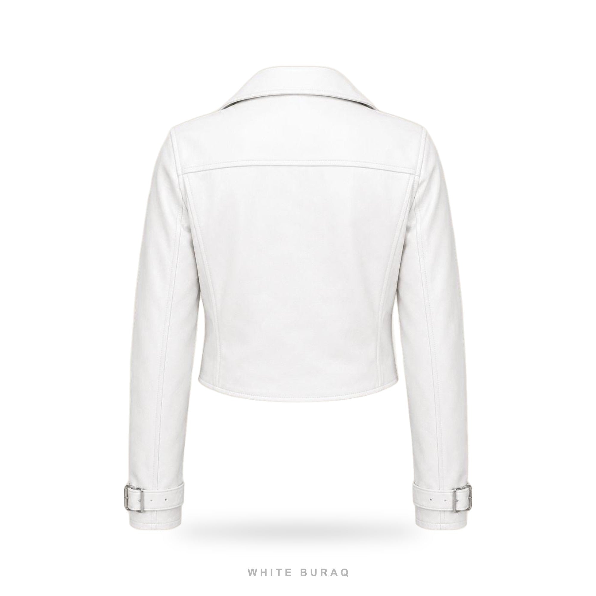 Women's White Cropped Leather Biker Jacket – view 2