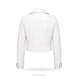 Women's White Cropped Leather Biker Jacket – view 2