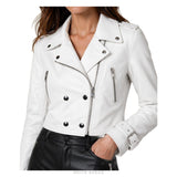Women's White Cropped Leather Biker Jacket – view 3