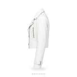 Women's White Cropped Leather Biker Jacket – view 4