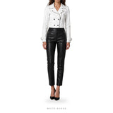 Women's White Cropped Leather Biker Jacket – view 5