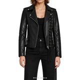 Women's Black Lace-Up Leather Biker Jacket – view 4