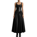 Women's Black Leather Sleeveless Dropped-Waist Maxi Gown – view 2