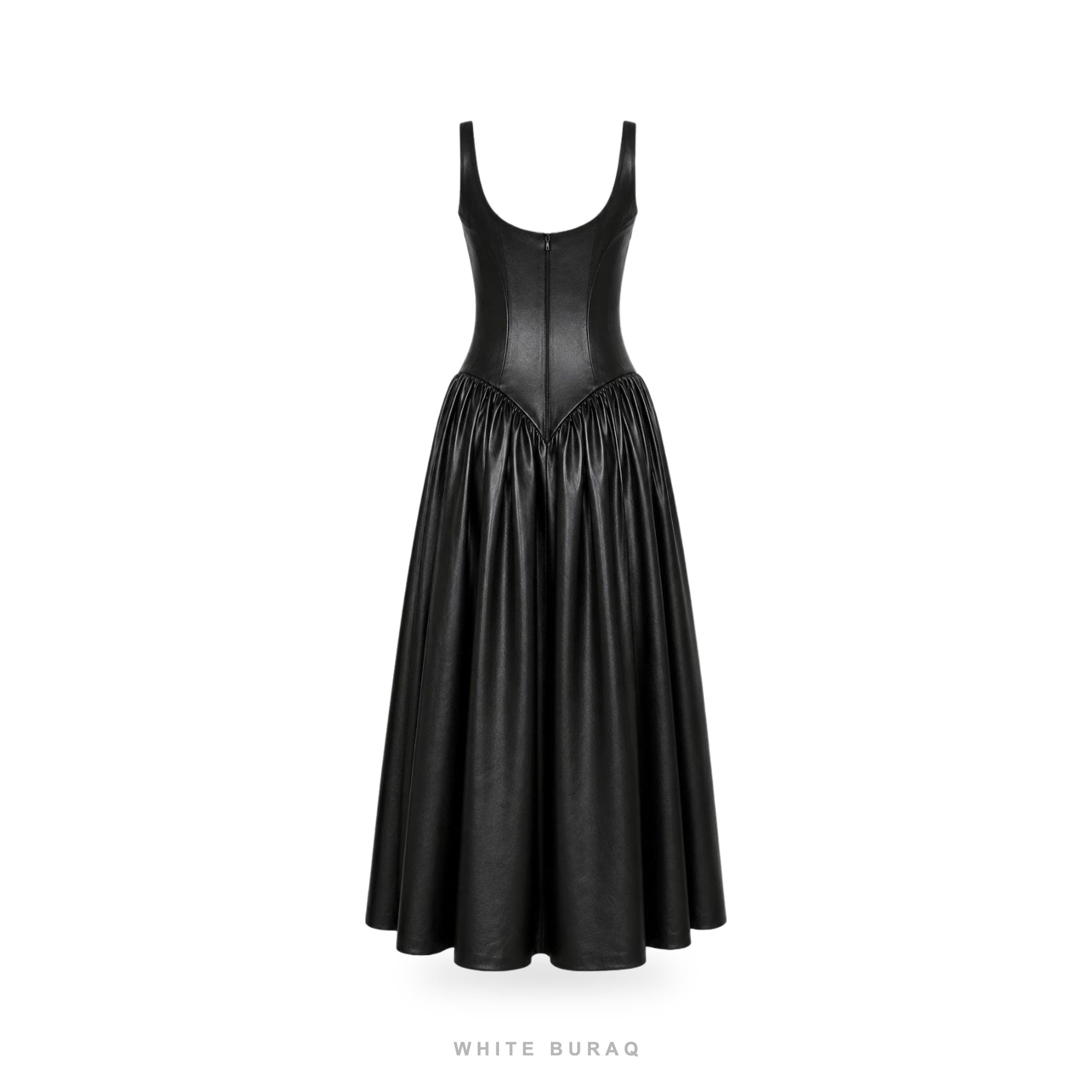 Women's Black Leather Sleeveless Dropped-Waist Maxi Gown – view 3