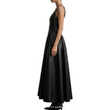 Women's Black Leather Sleeveless Dropped-Waist Maxi Gown – view 5