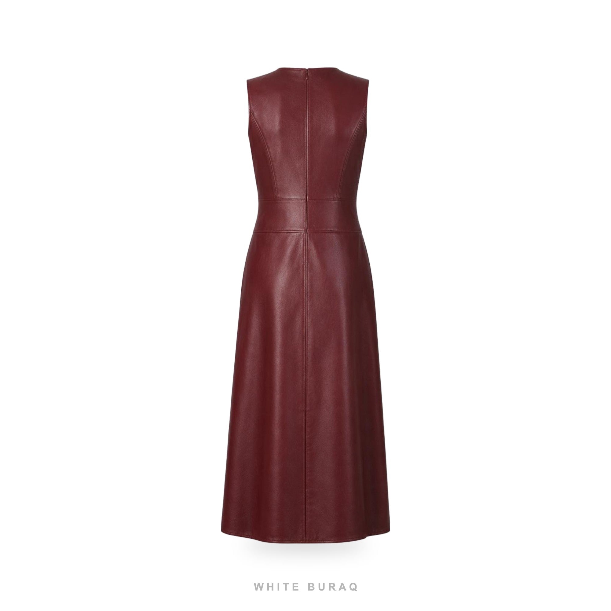 Women's Burgundy Leather Sleeveless A-Line Maxi Dress – view 3